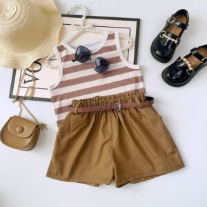 Girls Summer Stripe Tank Top Shorts Casual Set