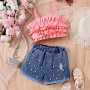 Kids Toddler Girls Casual Cute Camisole Denim Shorts Sets