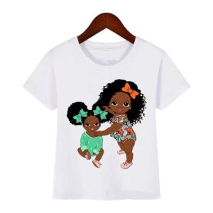 Kids Casual Round Neck Short Sleeve Cartoon Doll Pattern Comfortable Loose T-Shirt