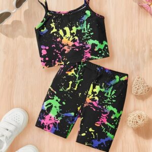 Kids Toddler Girls Casual Tie-Dye Camisole Shorts Sets
