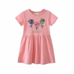 Kids Toddler Girls Casual Cute Flower Pattern Short Sleeve Dress