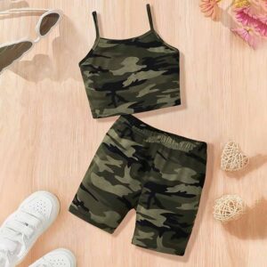 Kids Toddler Girls Fashion Casual Camouflage Camisole Shorts Sets