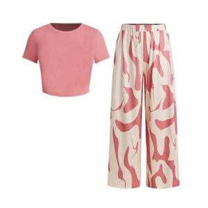 Kids Toddler Girls Fashion Casual Short Sleeve T-Shirt Print Wide Lei Trousers Sets