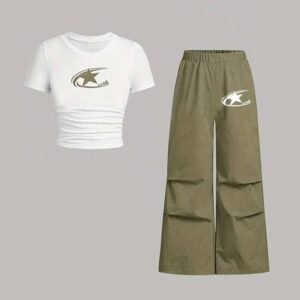 Kids Toddler Girls Fashion Casual Star Print Short Sleeve T-Shirt Wide Lei Trousers Sets