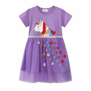 Kids Toddler Girls Casual Cute Flower Short Sleeve Dress