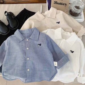 Kids Toddler Boys Girls Casual Versatile Long Sleeve Lapel Shirt