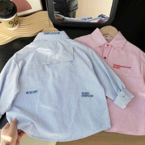 Kids Toddler Boys Girls Casual Versatile Long Sleeve Lapel Shirt