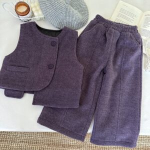 Girl Fashion Elegant Cotton Fleece-Lined Sleeveless Vest Wide Leg Pants Two-Piece Set