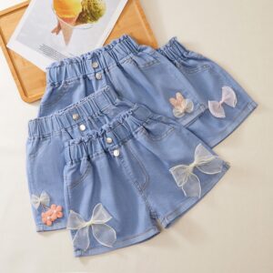 Girls Fashion Bow Denim Shorts