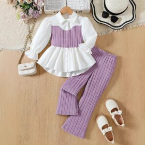 Girls Fashion Stitching Shirt And Trousers Two-Piece Set