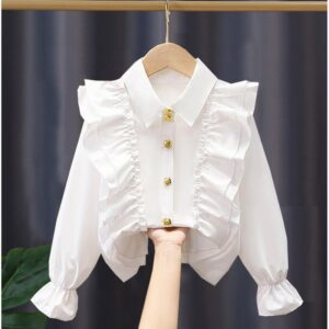 Girls Fashion Casual Solid Color Ruffled Lapel Long Sleeve Blouse