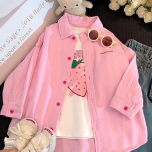 Girls Fashion Casual Solid Color Lapel Long-Sleeve Denim Jacket