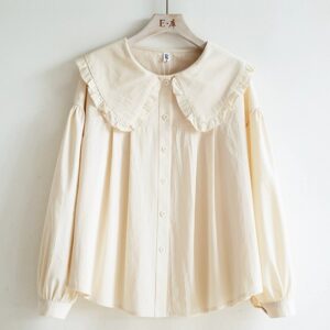 Girls Fashion Casual Solid Color Ruffled Lapel Long Sleeve Blouse