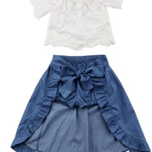 Kids Toddler Girl Lace Off-Shoulder Top Shorts Skirt Set