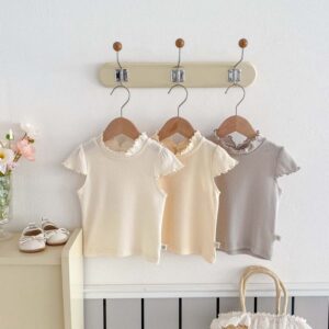 Kids Toddler Girls Solid Color Fluttering Sleeve Top