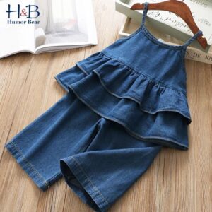 Summer Toddler Girls Denim Camis Wide Leg Jeans Set