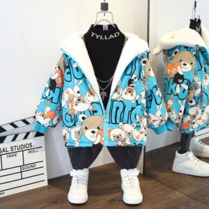 Girl Fashion Printed Fleece-Lined Thickened Hat Coat