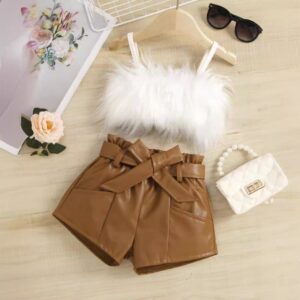 Kids Toddler Girls Casual Cute Plush Camisole Shorts Sets