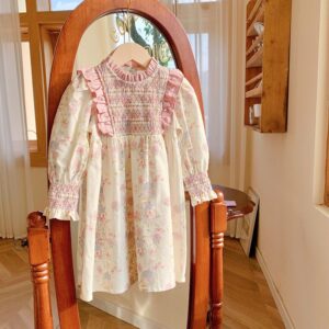 Kids Toddler Girls Casual Cute Tiny Flower Print Long Sleeve Dress