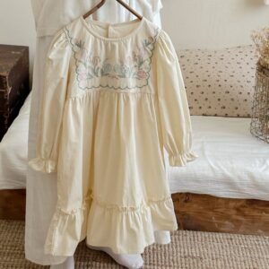 Kids Toddler Girls Cute Embroidery Flower Sleeve Long Dress
