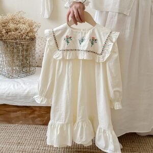 Kids Toddler Girls Cute Embroidery Flower Sleeve Long Dress