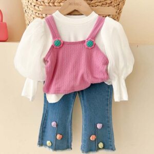 Kids Toddler Girls Casual Cute Long Sleeve Top Jeans Sets