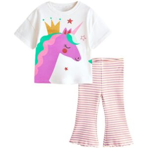 Kids Toddler Girls Casual Cartoon Print Short Sleeve T-Shirt Trousers Sets