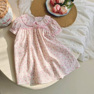 Kids Toddler Girls Casual Cute Tiny Flower Print Short Sleeve Dress