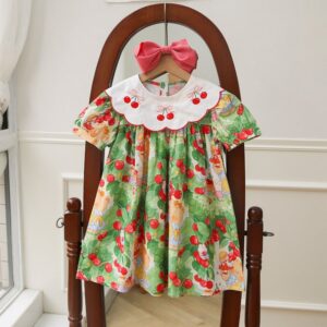Kids Toddler Girls Casual Cute Cherry Print Short Sleeve Dress