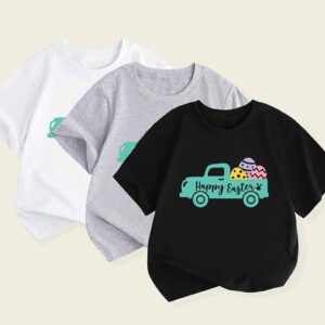 Kids Toddler Boys Girls Casual Cute Easter Egg Print Short Sleeve T-Shirt