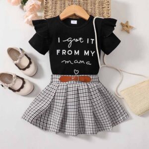 Kids Toddler Girls Casual Alphabet Print Short Sleeve T-Shirt Skirt Sets