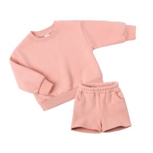 Kids Toddler Boys Girls Casual Solid Color Long Sleeve Sweatshirts Shorts Sets