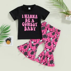 Kids Toddler Girls Casual Cute Letter Print Short Sleeve T-Shirt Flare Trousers Sets
