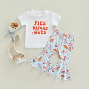 Kids Toddler Girls Casual Cute Letter Print Short Sleeve T-Shirt Flare Trousers Sets