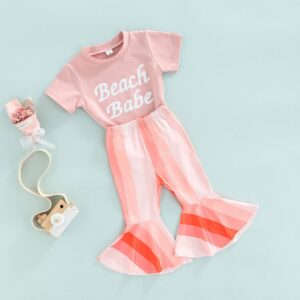 Kids Toddler Girls Casual Cute Letter Print Short Sleeve T-Shirt Flare Trousers Sets