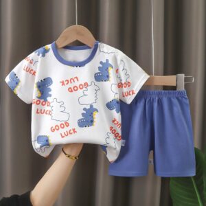 Kids Toddler Boys Girls Summer Casual Cute Cartoon Dinosaur Floral Print Short Sleeve T-Shirt Shorts Set