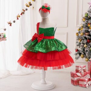 Kids Toddler Girls Casual Party Christmas Bow Sequins Sleeveless Mesh Tutu Dress
