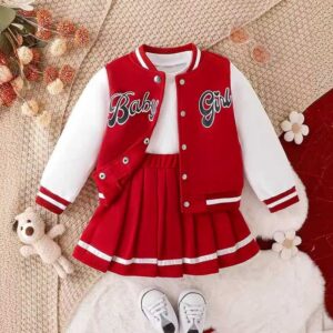 Kids Toddler Girls Autumn Winter Casual Sports Alphabet Long Sleeve Coat Tennis Skirt Sets
