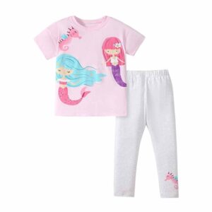 Kids Toddler Girls Summer Casual Cute Cartoon Print Short Sleeve T-Shirt Pants Sets