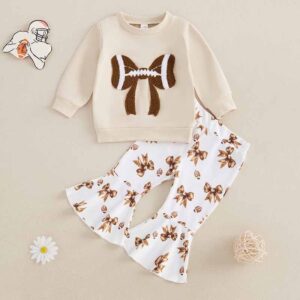 Kids Toddler Girls Casual Cute Bow Long Sleeve Sweatshirts Flare Trousers Sets