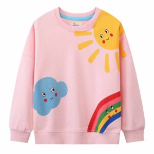 Kids Toddler Girls Casual Cute Sun Rainbow Print Long Sleeve Round Neck Sweatshirts