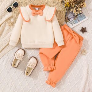 Kids Toddler Girls Casual Cute Bow Long Sleeve Sweatshirts Trousers Sets