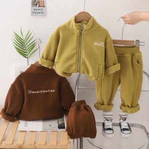 Kids Toddler Boys Girls Autumn Winter Casual Sport Alphabet Fleeces Long Sleeve Coat Trousers Sets