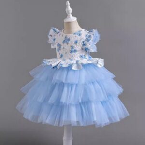 Kids Toddler Girls Fashion Flower Mesh Short Sleeved Party Tutu Dress