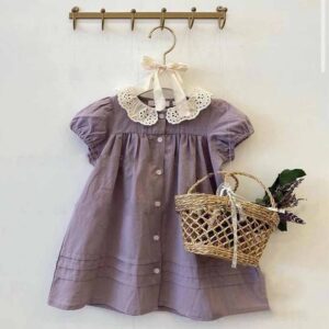 Kids Toddler Girls Casual Cute Basic Solid Color Short Sleeve Hollow Lapel Dress