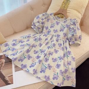 Kids Toddler Girls Casual Cute Flower Print Short Sleeve Dress