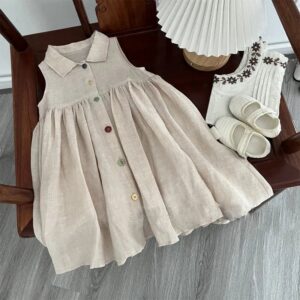 Kids Toddler Girls Casual Cute Basic Solid Color Sleeveless Lapel Dress