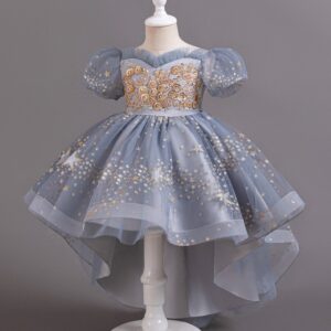 Kids Toddler Girls Casual Cute Party Sequins Flower Mesh Short Sleeve Tutu Dress