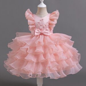 Kids Toddler Girls Casual Cute Party Pearl Bow Mesh Sleeveless Tutu Dress