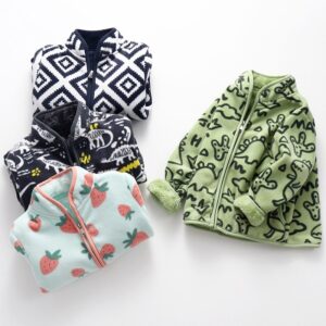 Kids Toddler Big Girls Boys Winter Cartoon Fleece-Lined Thickened Plush Velvet Coat